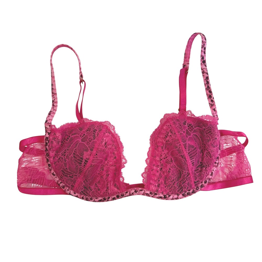 Victoria's Secret Very Sexy Lace Animal Print Bra Pink Y2K Coquette Glam 36C